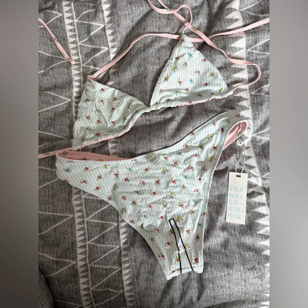 Frankie's Bikinis Reversible, Pink and Mint Floral Set